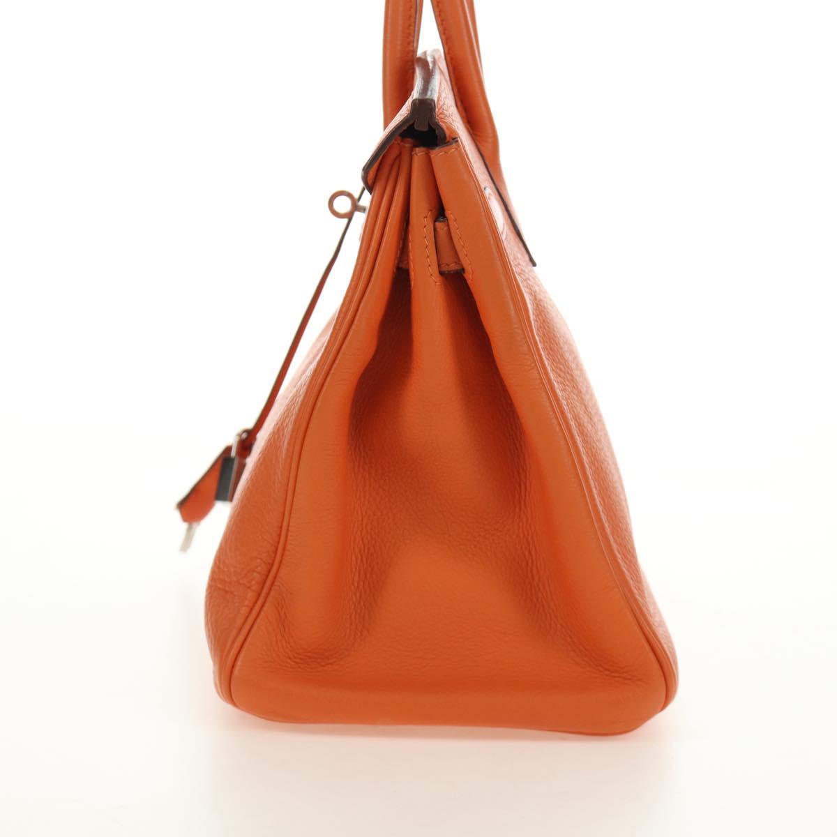 HERMES Birkin 30 Hand Bag Taurillon Clemence Leather Orange Silver Auth 188988SM