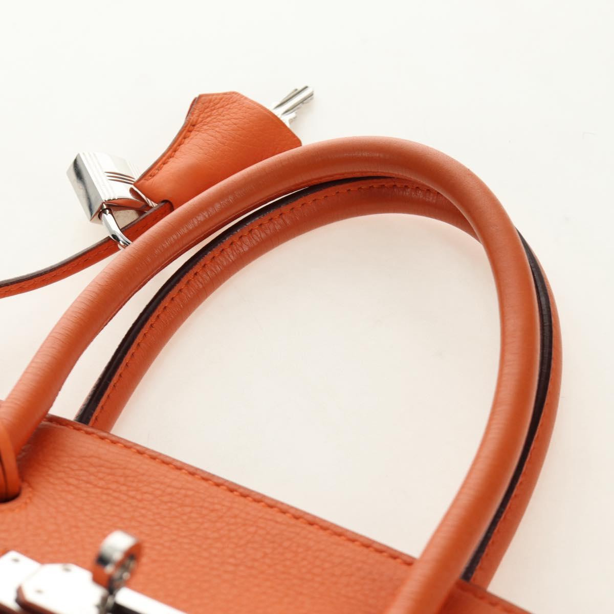 HERMES Birkin 30 Hand Bag Taurillon Clemence Leather Orange Silver Auth 188988SM