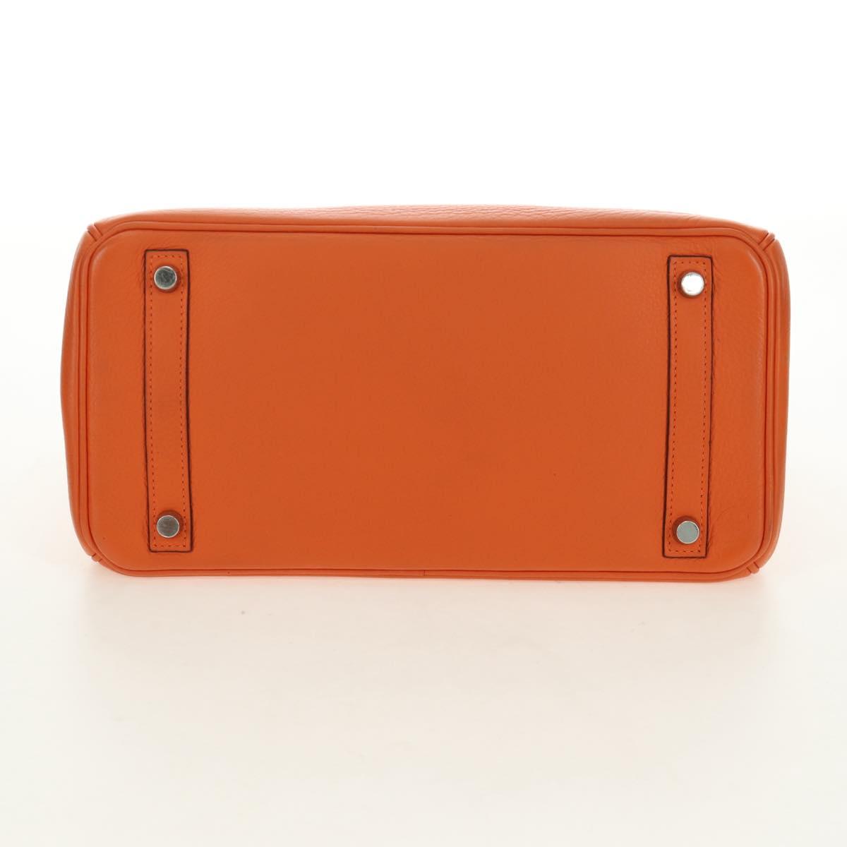 HERMES Birkin 30 Hand Bag Taurillon Clemence Leather Orange Silver Auth 188988SM