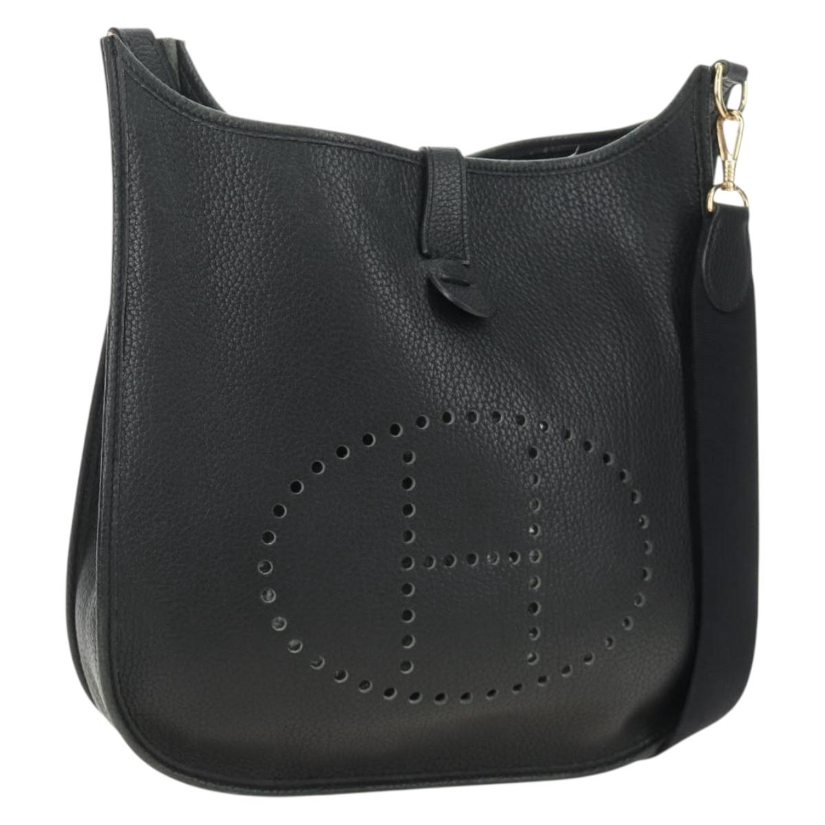 HERMES Evelyn 1 GM Bag Taurillon Leather Black Gold Auth 188991M