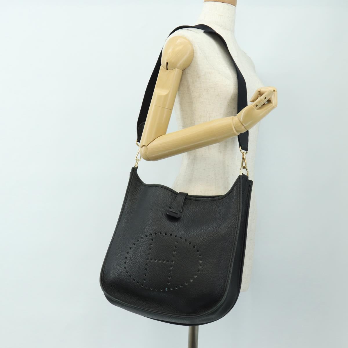 HERMES Evelyn 1 GM Bag Taurillon Leather Black Gold Auth 188991M