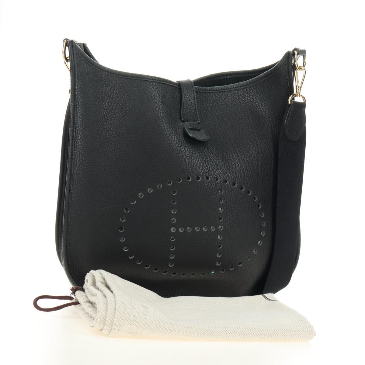 HERMES Evelyn 1 GM Bag Taurillon Leather Black Gold Auth 188991M