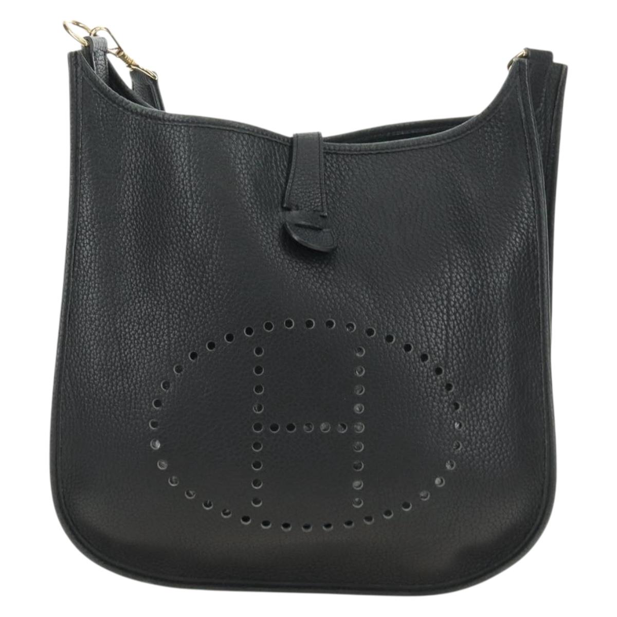 HERMES Evelyn 1 GM Bag Taurillon Leather Black Gold Auth 188991M