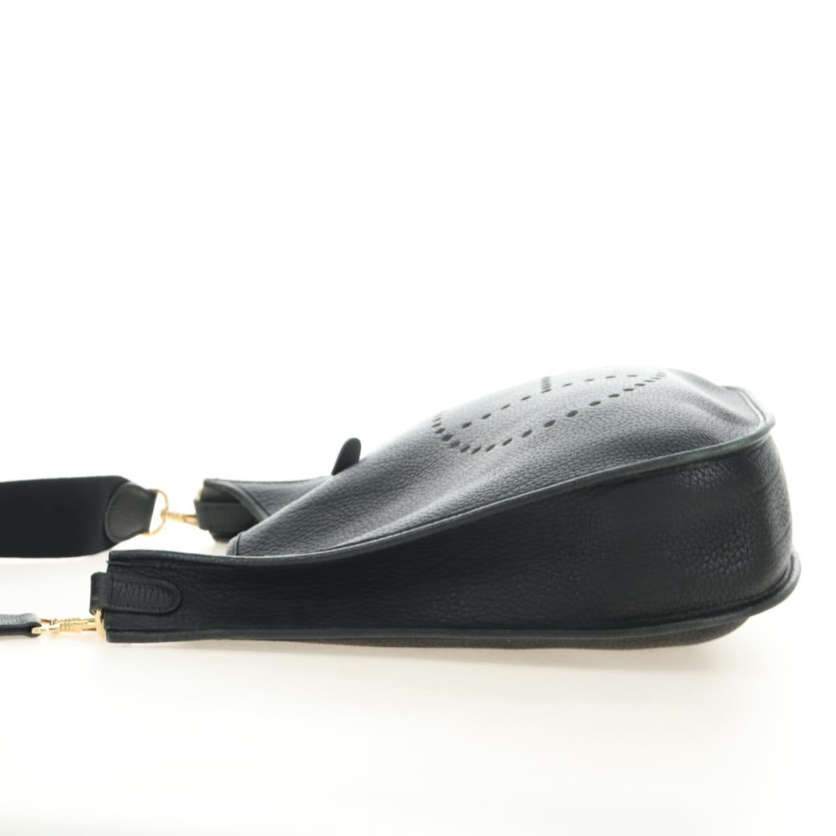 HERMES Evelyn 1 GM Bag Taurillon Leather Black Gold Auth 188991M