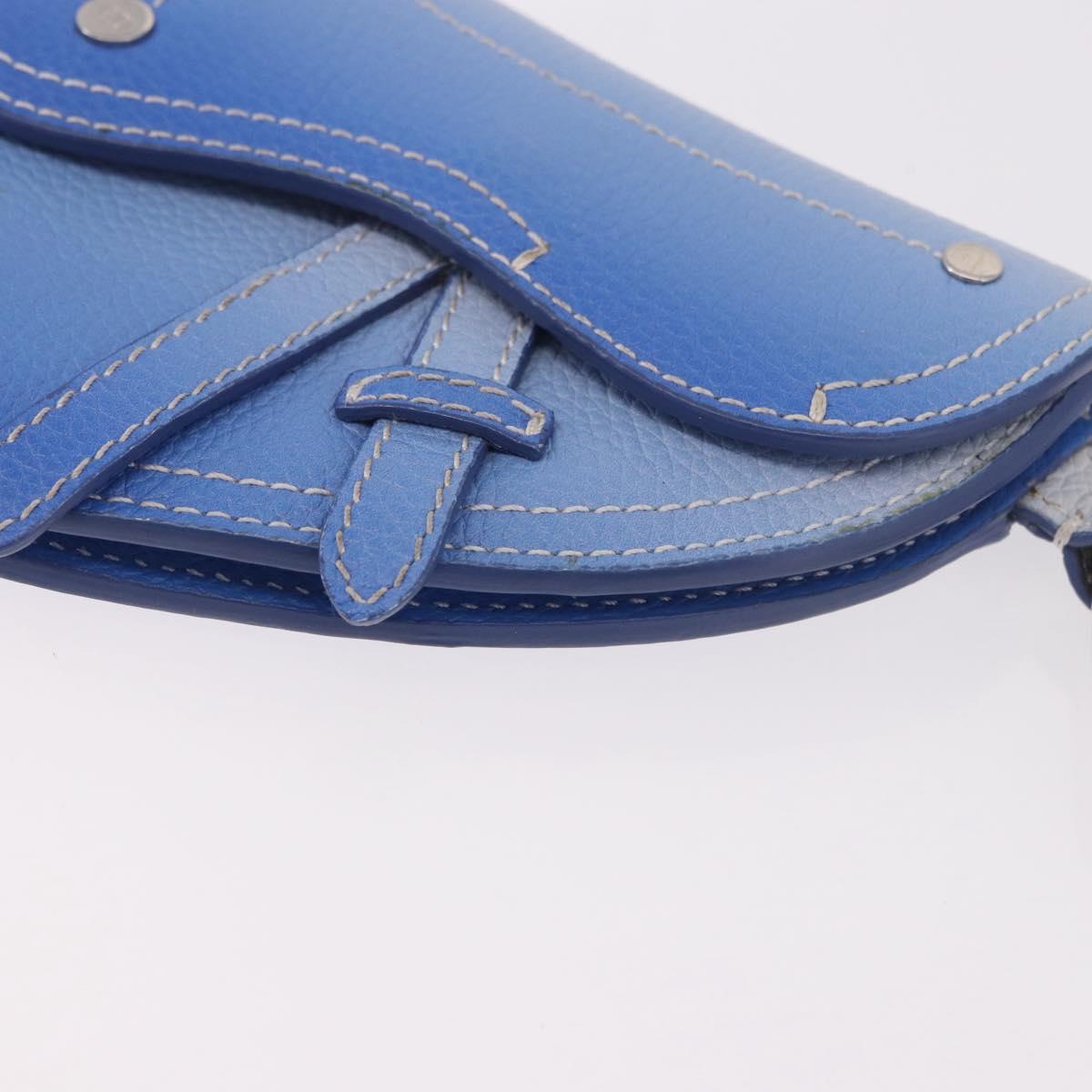 Christian Dior Saddle Pouch Leather Light Blue Silver Auth 188996