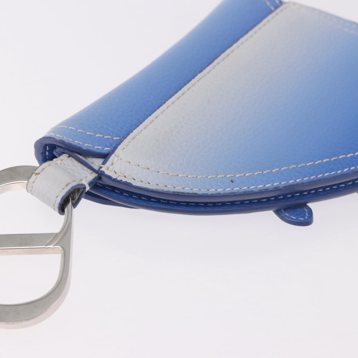 Christian Dior Saddle Pouch Leather Light Blue Silver Auth 188996