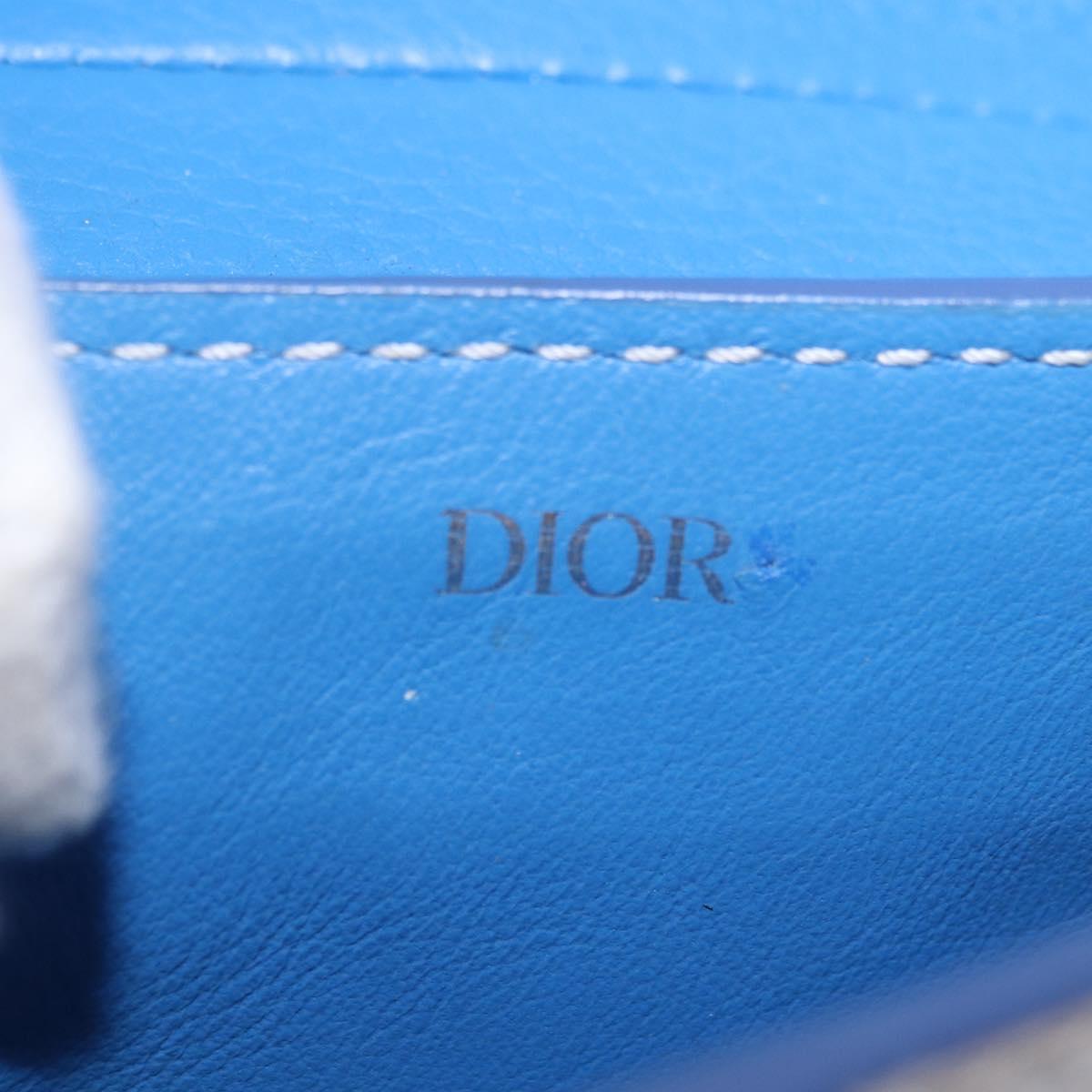 Christian Dior Saddle Pouch Leather Light Blue Silver Auth 188996