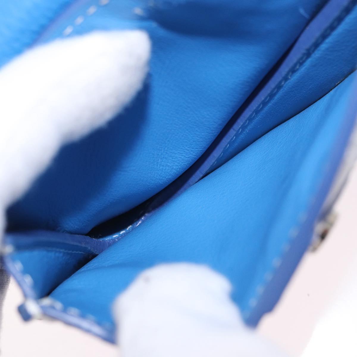 Christian Dior Saddle Pouch Leather Light Blue Silver Auth 188996
