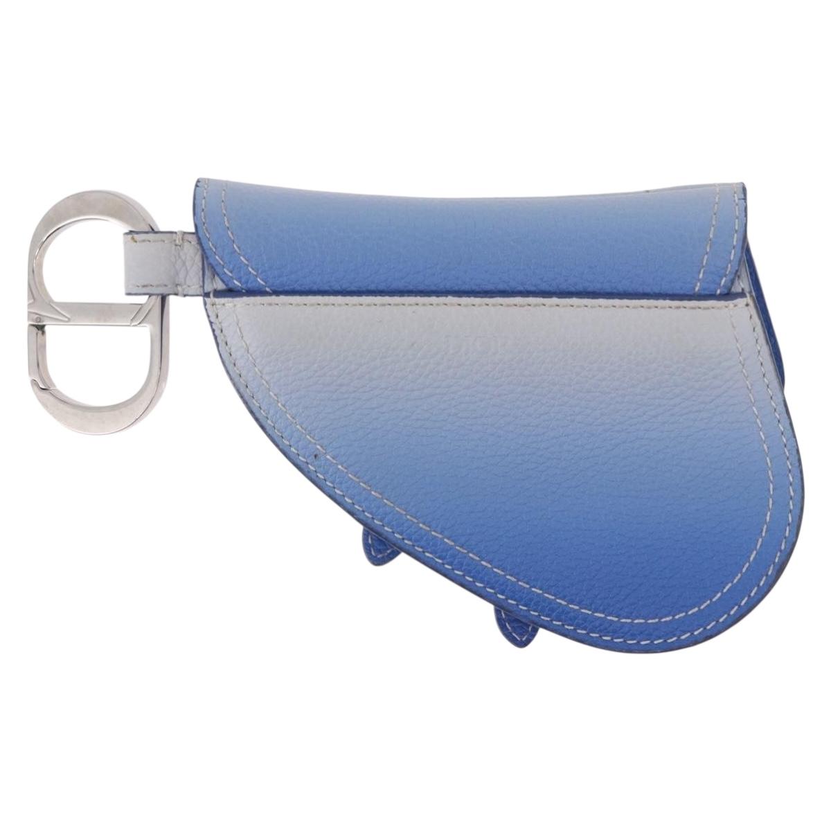 Christian Dior Saddle Pouch Leather Light Blue Silver Auth 188996
