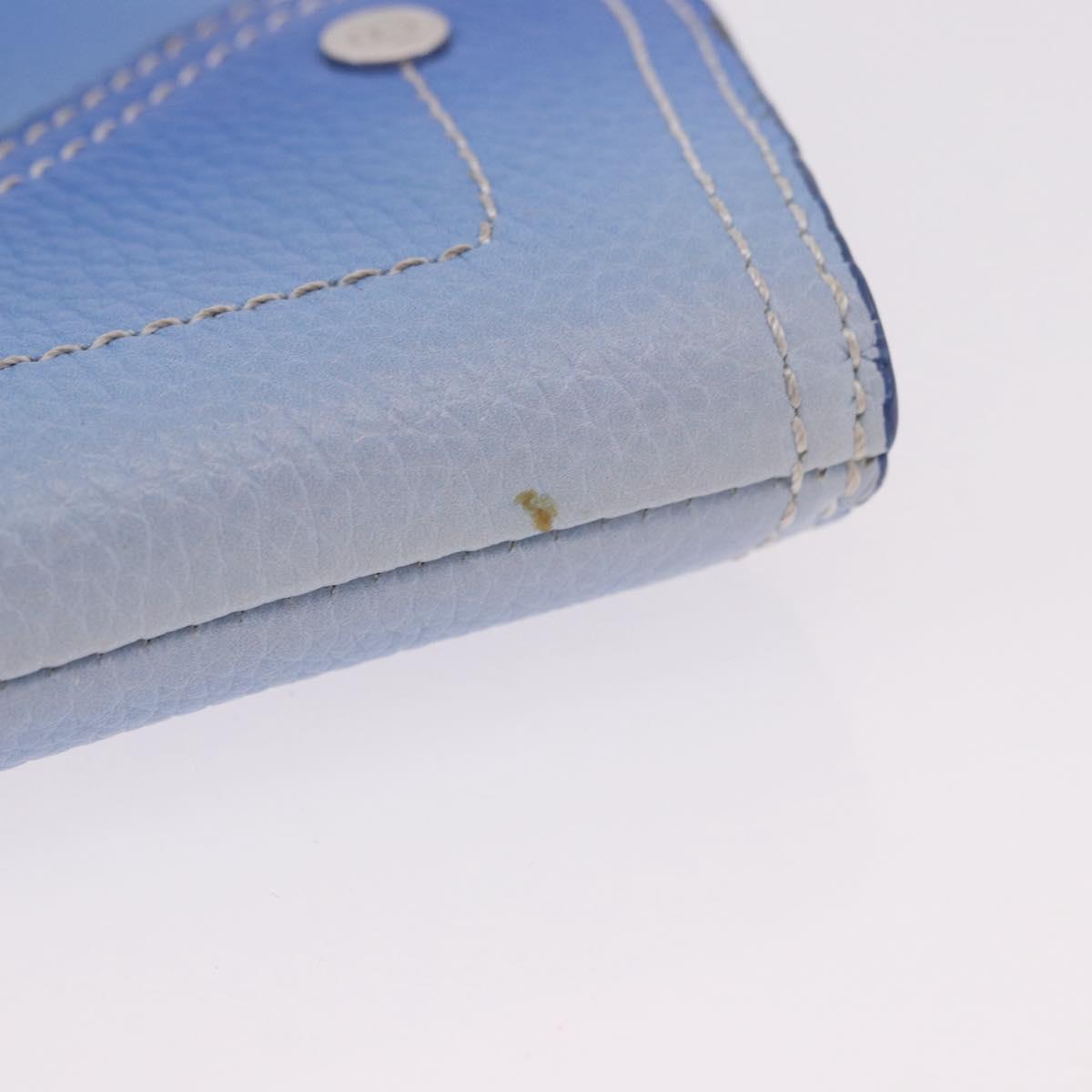 Christian Dior Saddle Pouch Leather Light Blue Silver Auth 188996
