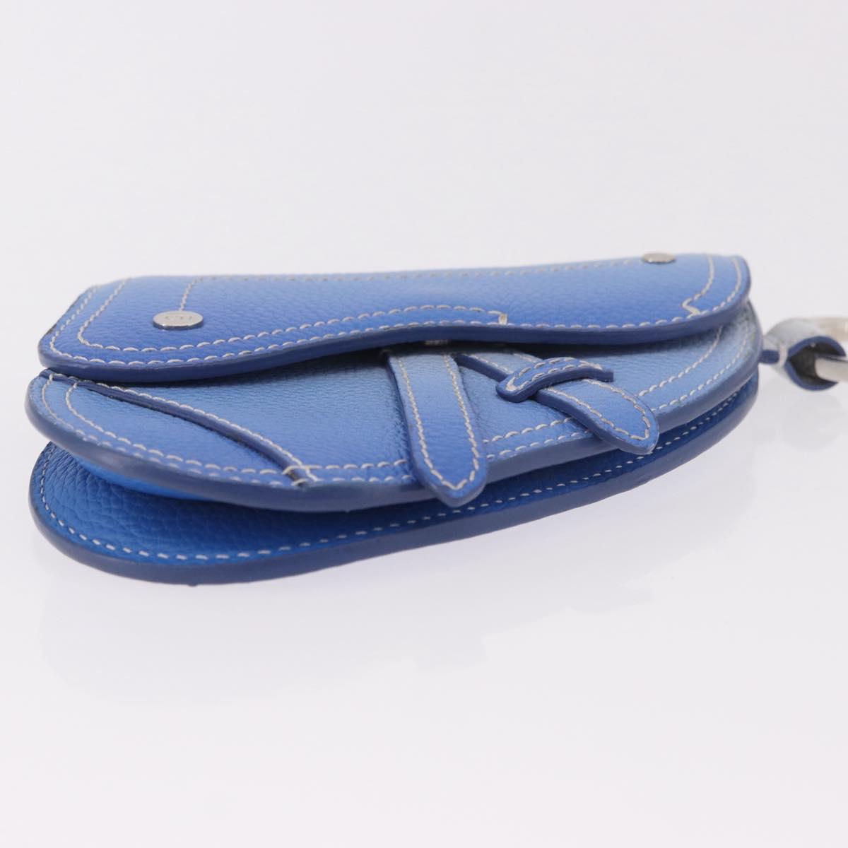 Christian Dior Saddle Pouch Leather Light Blue Silver Auth 188996