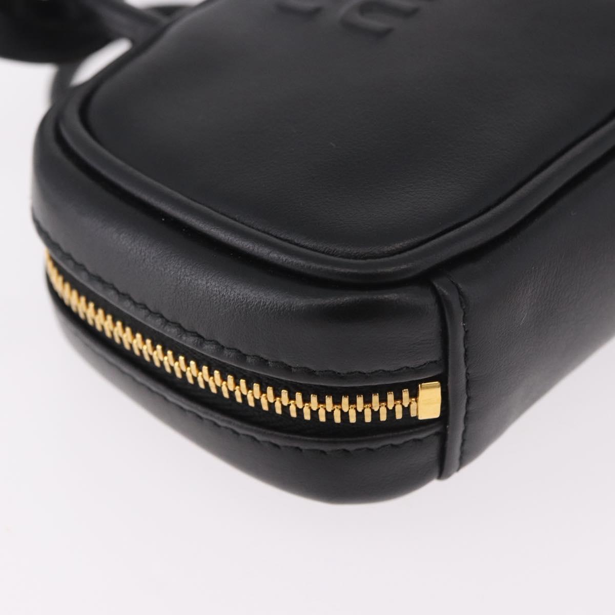 Miu Miu Matelasse Pouch Bag Charm Leather Black Gold Auth 188997M