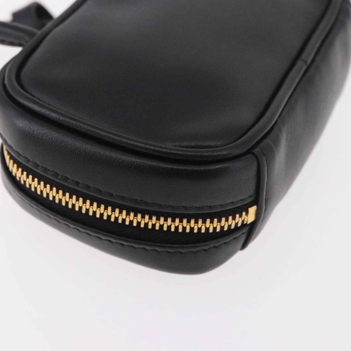 Miu Miu Matelasse Pouch Bag Charm Leather Black Gold Auth 188997M