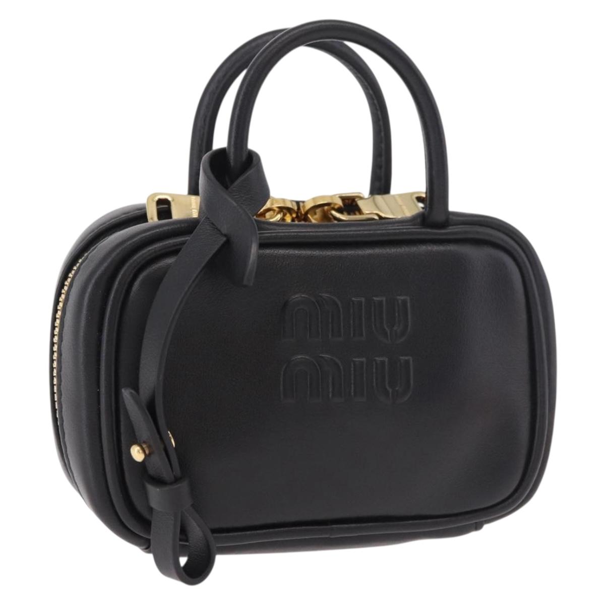 Miu Miu Matelasse Pouch Bag Charm Leather Black Gold Auth 188997M