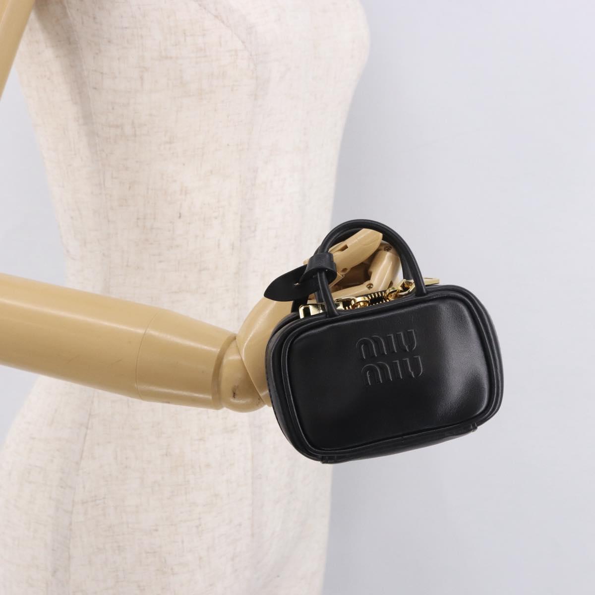 Miu Miu Matelasse Pouch Bag Charm Leather Black Gold Auth 188997M