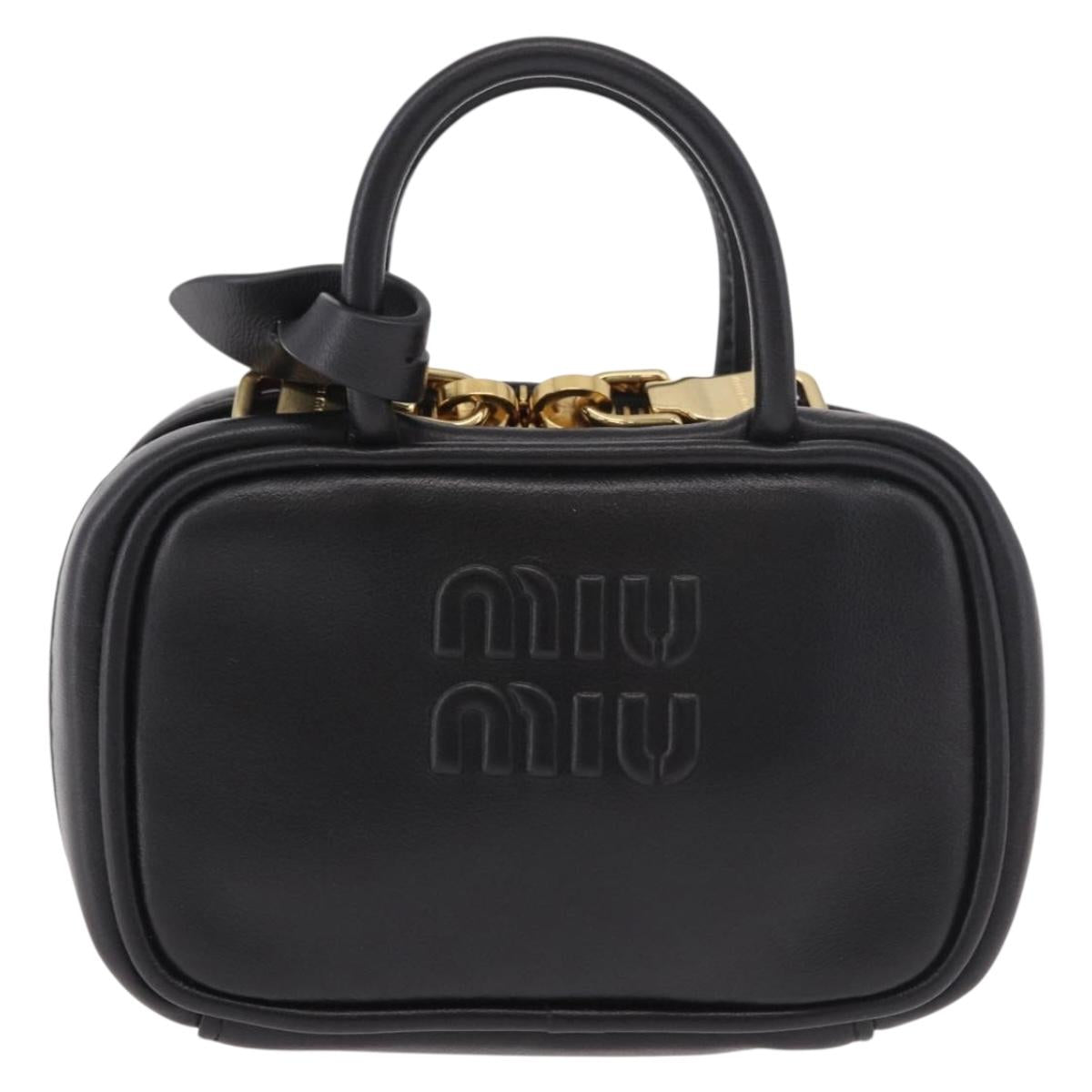 Miu Miu Matelasse Pouch Bag Charm Leather Black Gold Auth 188997M