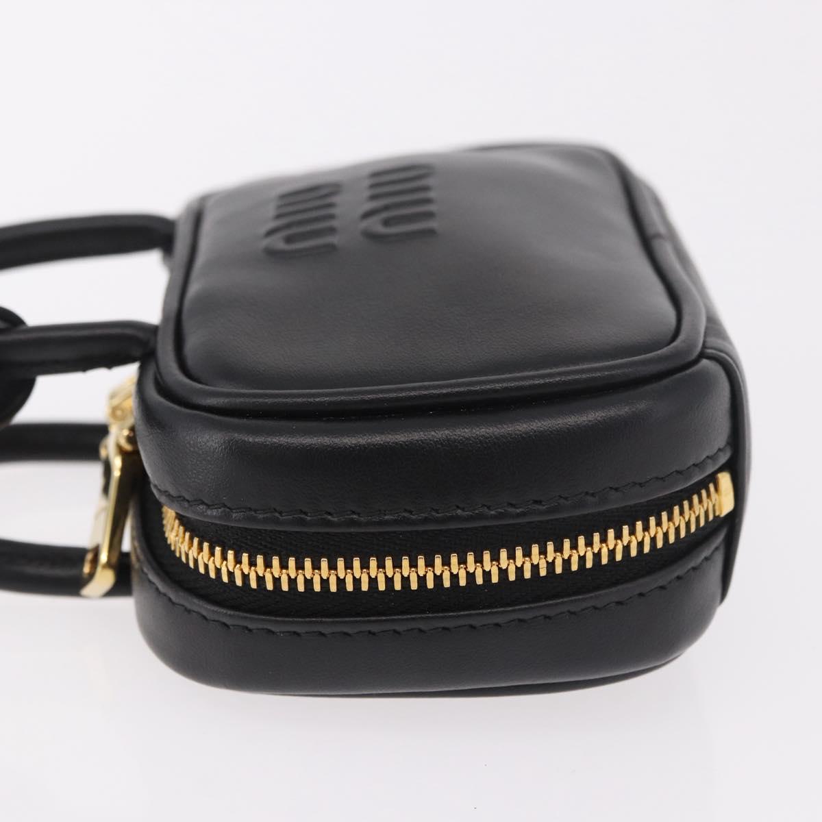 Miu Miu Matelasse Pouch Bag Charm Leather Black Gold Auth 188997M