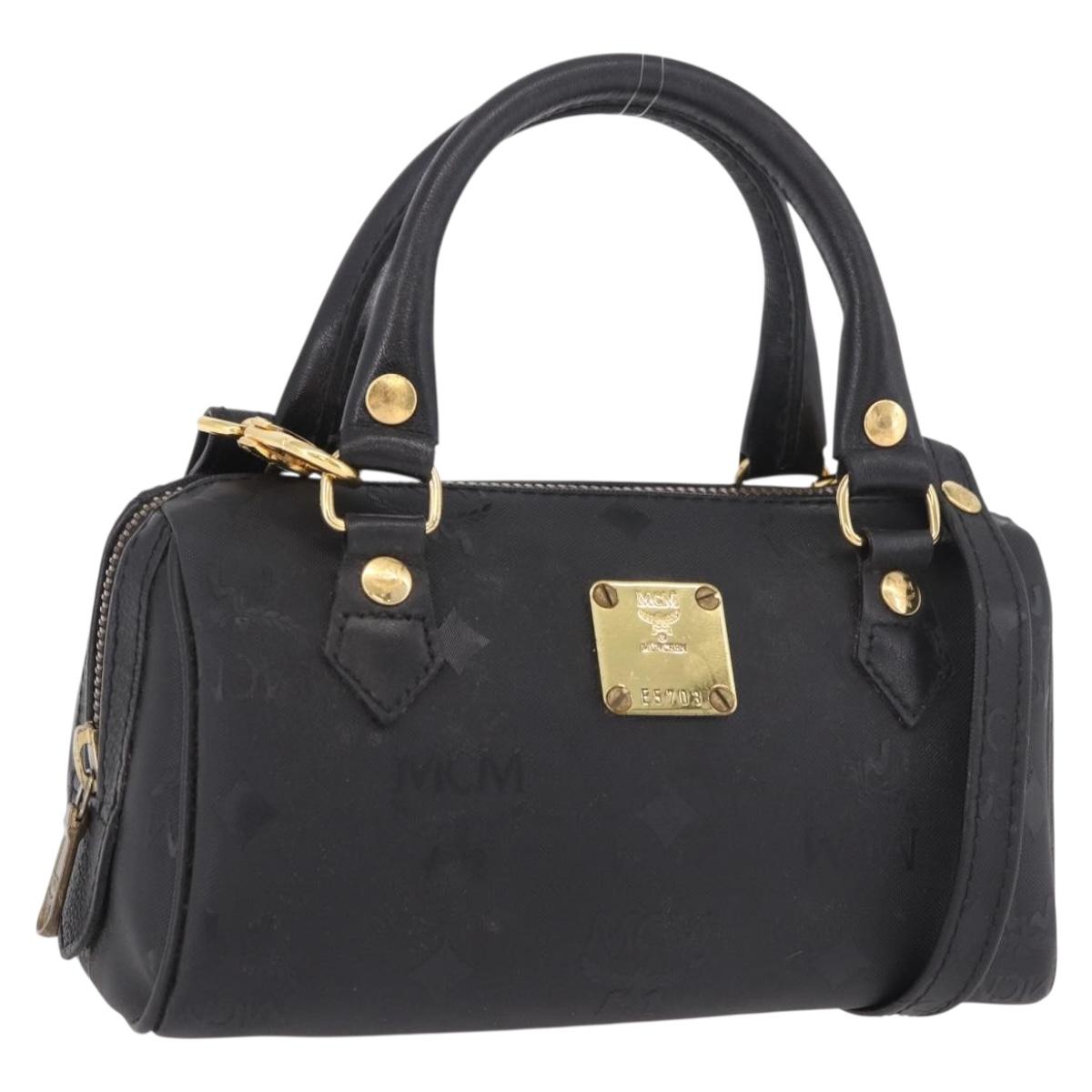 MCM Vicetos Logogram Mini Boston Bag PVC Leather 2way Black Gold Auth 189001A