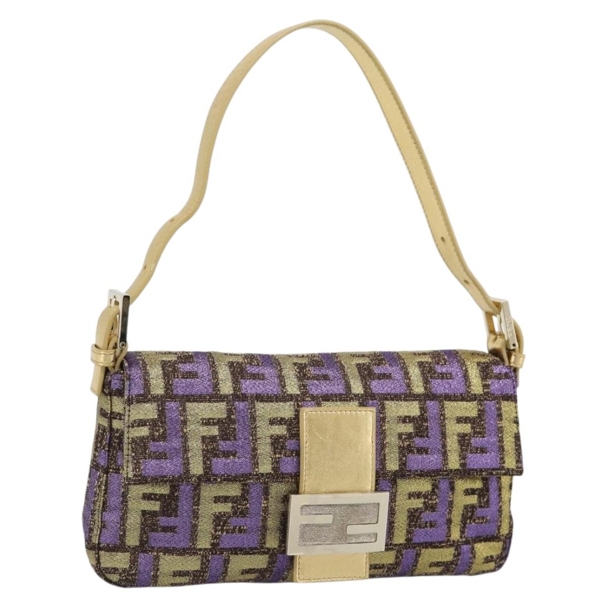 FENDI Zucca Canvas Mamma Baguette Shoulder Bag Purple Gold Auth 189005SAM