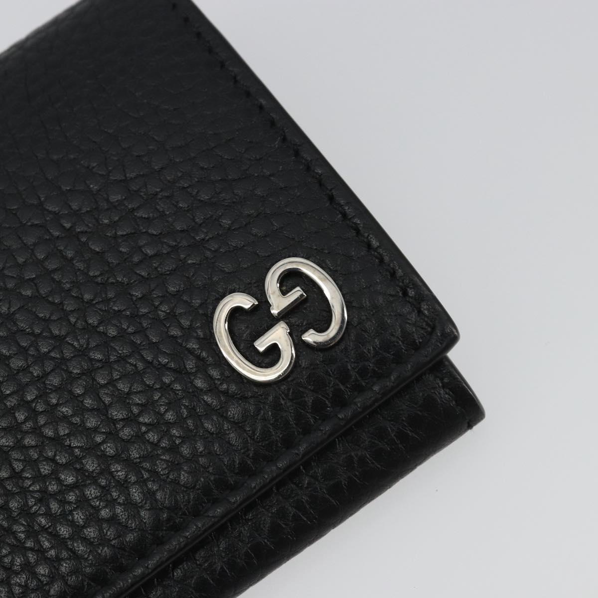 GUCCI Card Case Leather Black Silver Auth 189021A
