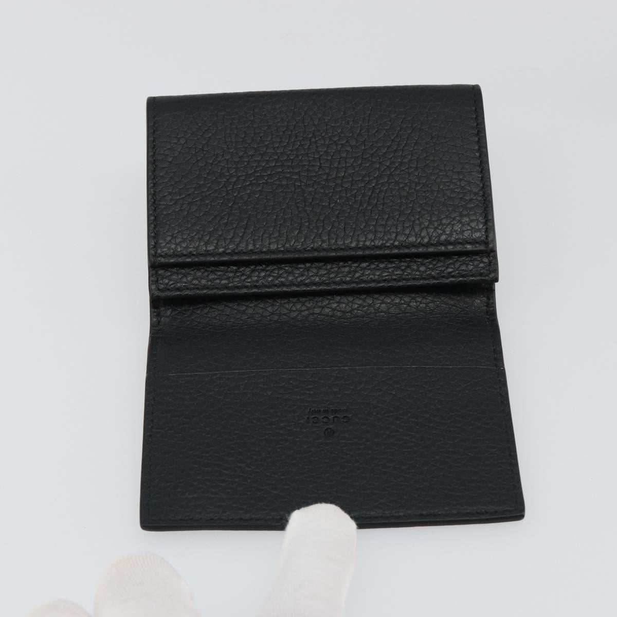 GUCCI Card Case Leather Black Silver Auth 189021A
