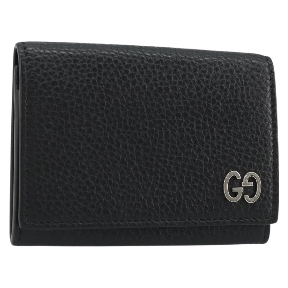 GUCCI Card Case Leather Black Silver Auth 189021A