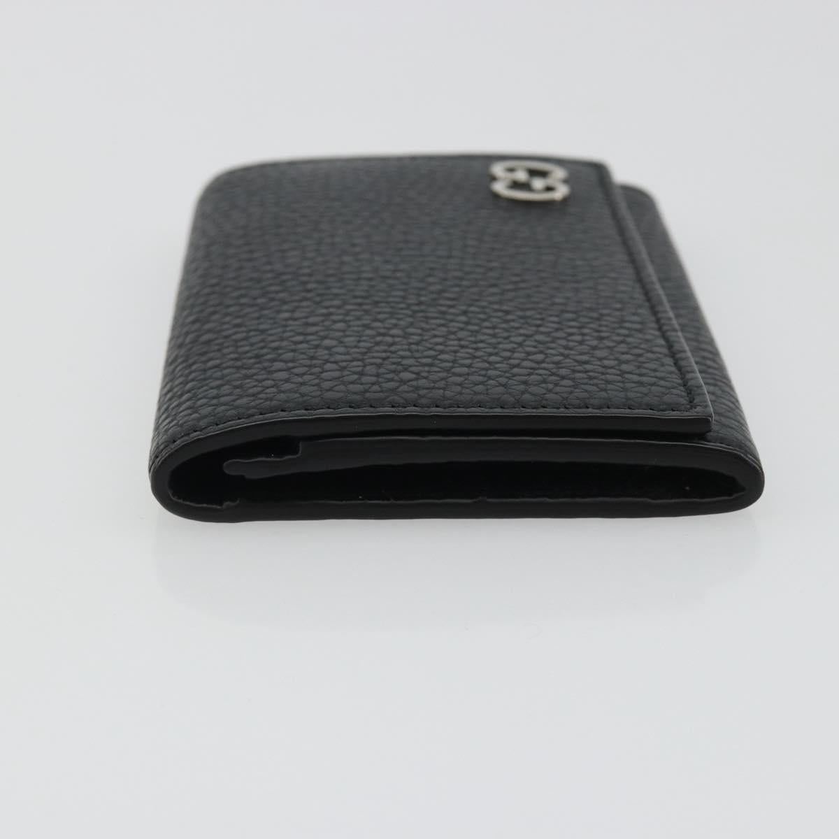 GUCCI Card Case Leather Black Silver Auth 189021A