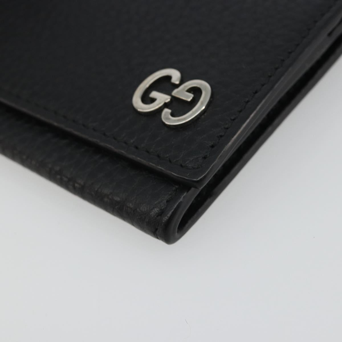 GUCCI Card Case Leather Black Silver Auth 189021A