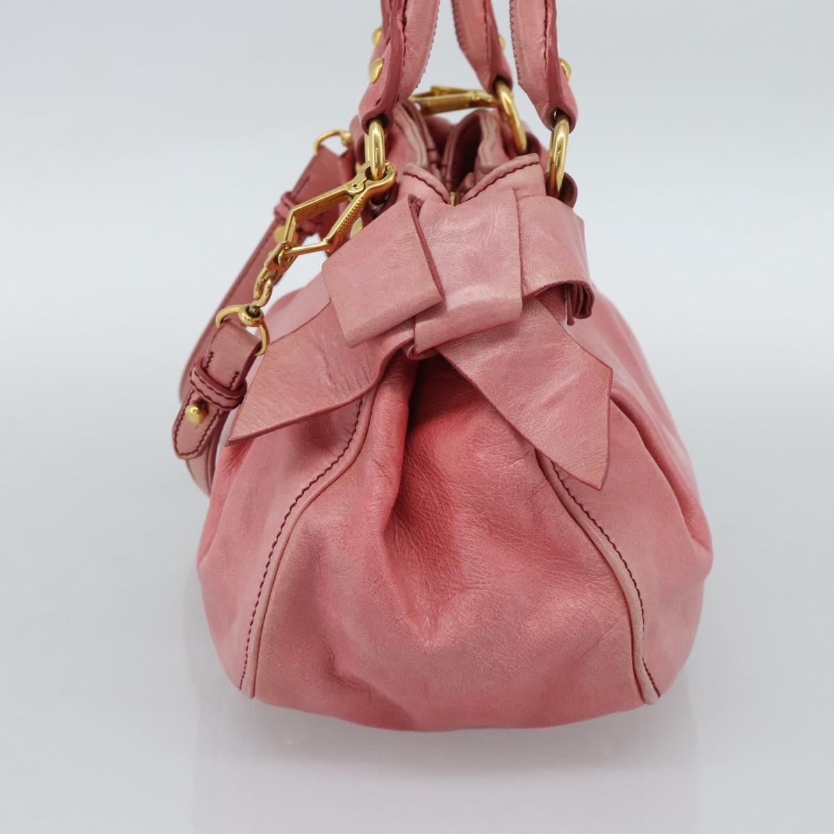 Miu Miu Ribbon Hand Bag Leather 2way Pink Gold Auth 189027A