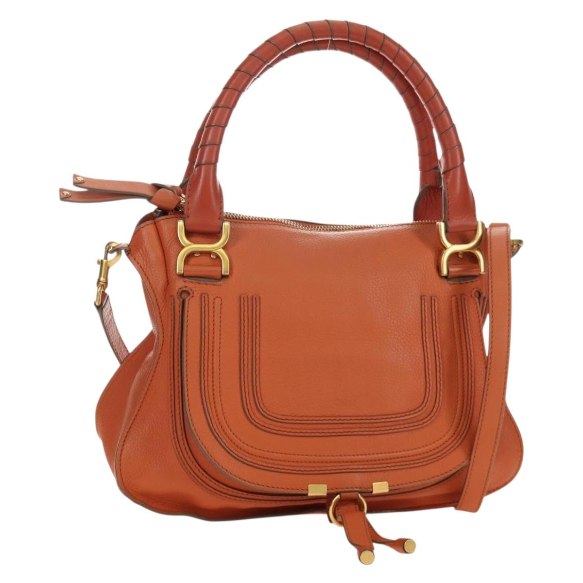 Chloe Marcie Hand Bag Leather 2way Orange Gold Auth 189042A