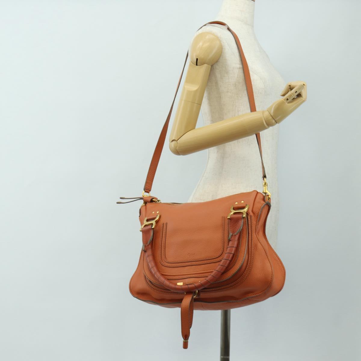 Chloe Marcie Hand Bag Leather 2way Orange Gold Auth 189042A