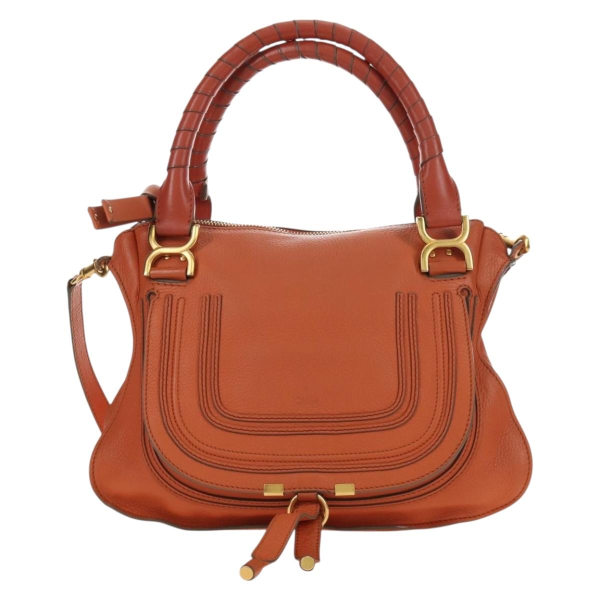Chloe Marcie Hand Bag Leather 2way Orange Gold Auth 189042A
