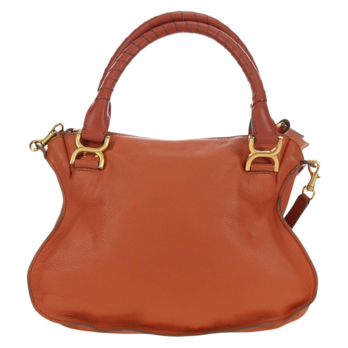 Chloe Marcie Hand Bag Leather 2way Orange Gold Auth 189042A