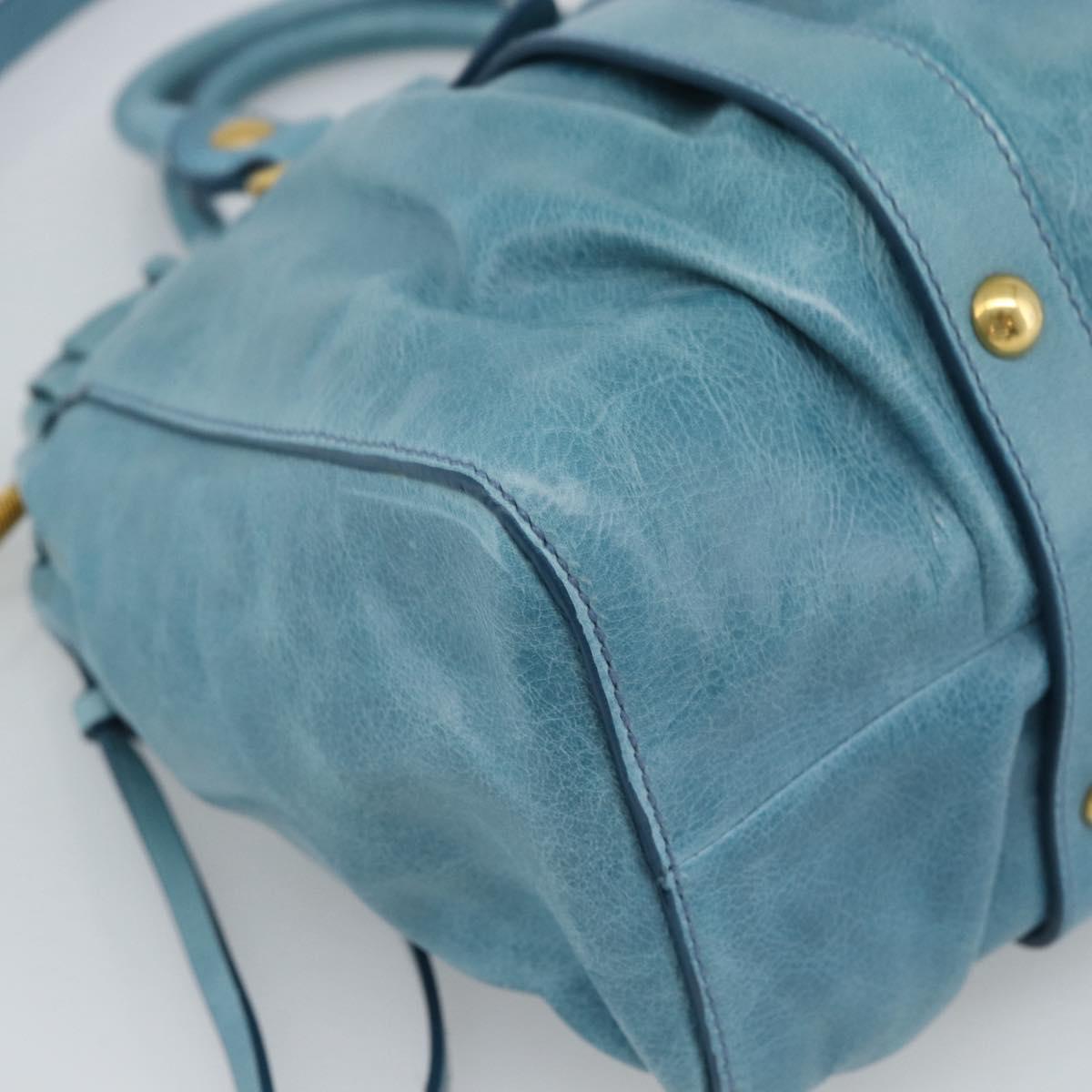 Miu Miu Hand Bag Leather 2way Blue Gold Auth 189047M