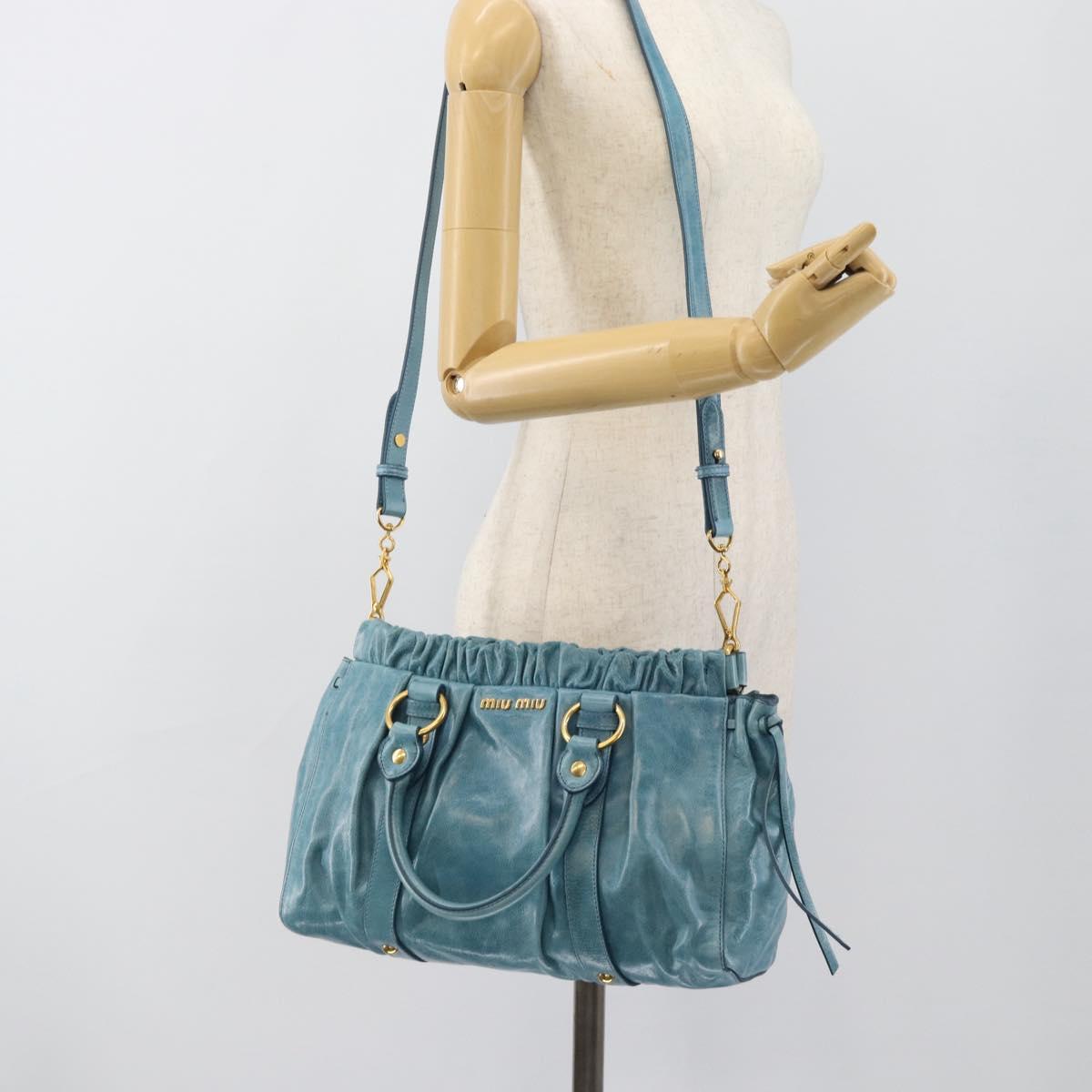 Miu Miu Hand Bag Leather 2way Blue Gold Auth 189047M