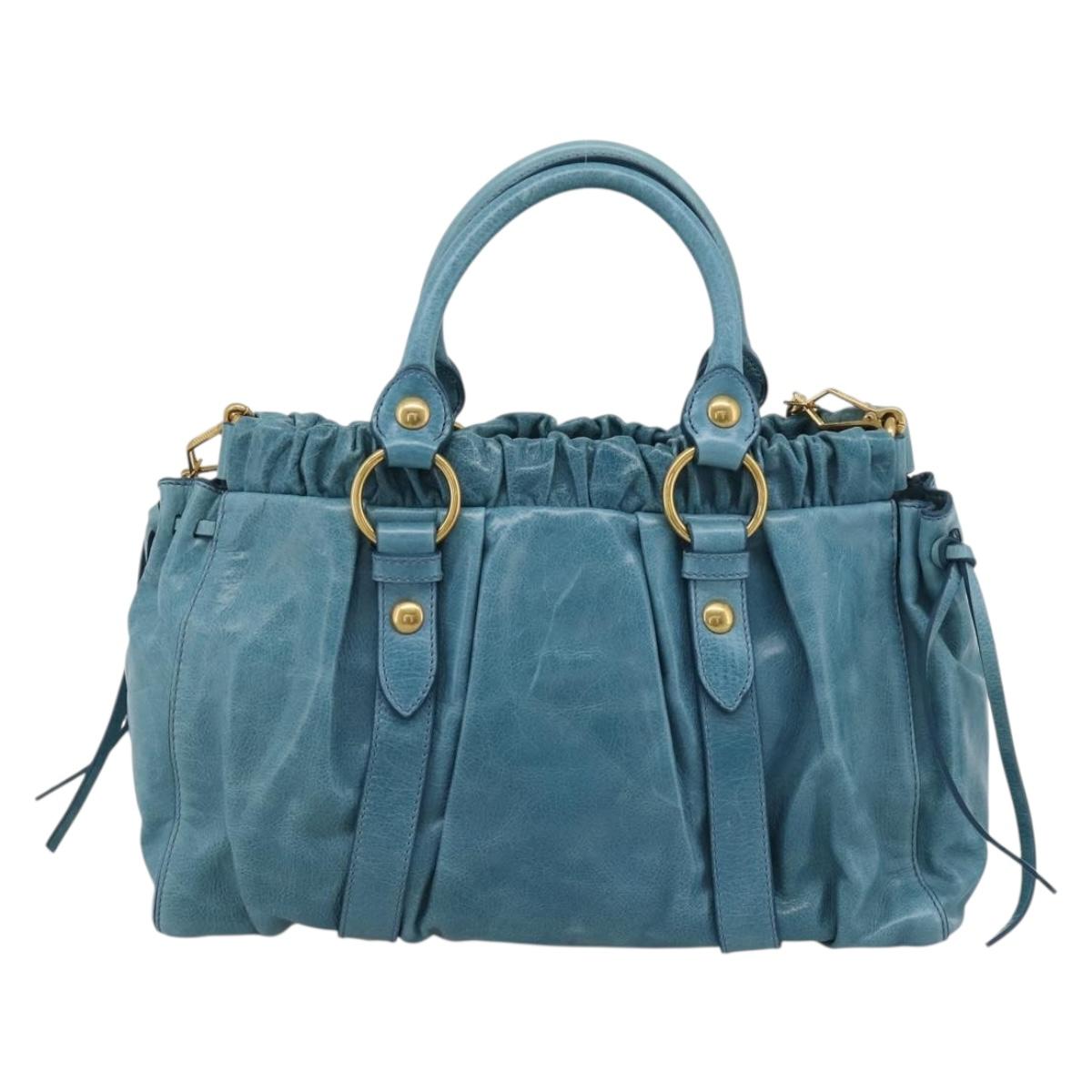Miu Miu Hand Bag Leather 2way Blue Gold Auth 189047M
