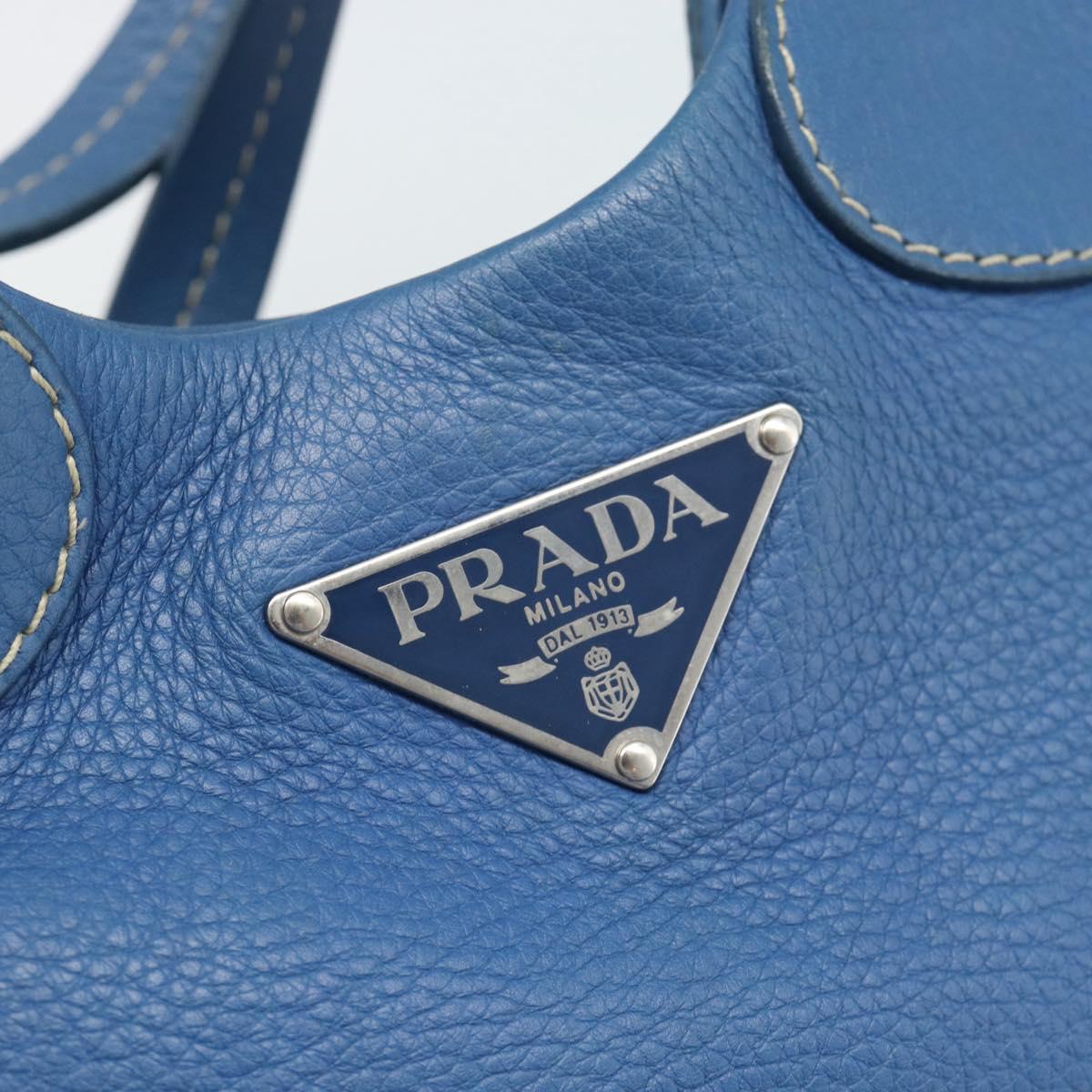 PRADA Hand Bag Vittero Dino Leather Blue Gold Auth 189048A