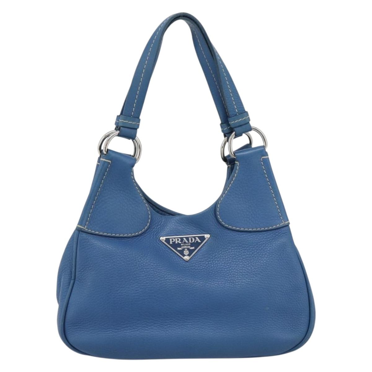 PRADA Hand Bag Vittero Dino Leather Blue Gold Auth 189048A