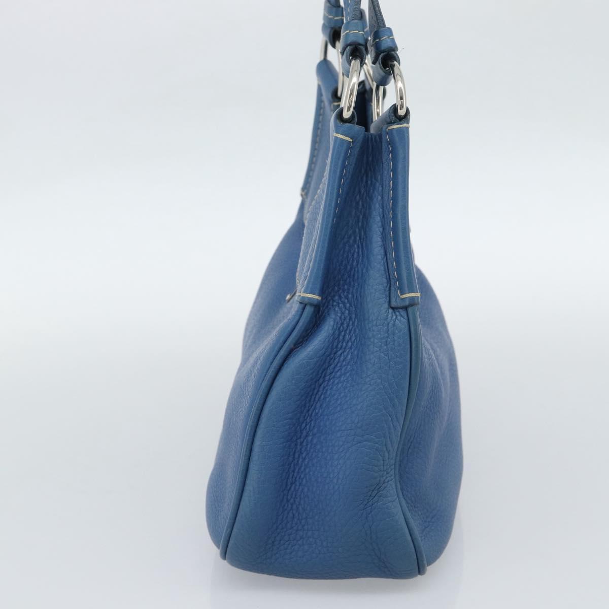 PRADA Hand Bag Vittero Dino Leather Blue Gold Auth 189048A