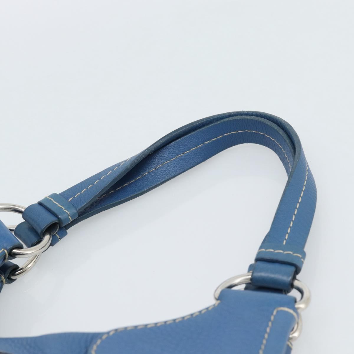 PRADA Hand Bag Vittero Dino Leather Blue Gold Auth 189048A