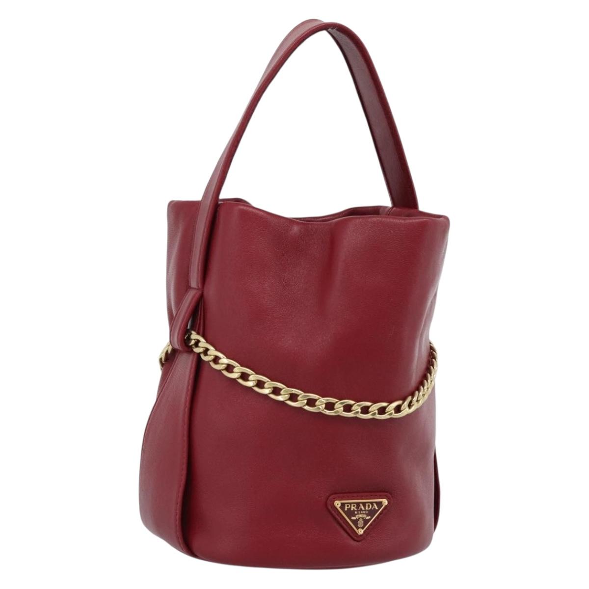 PRADA Petit Sack Hand Bag Leather Red Gold Auth 189049SM