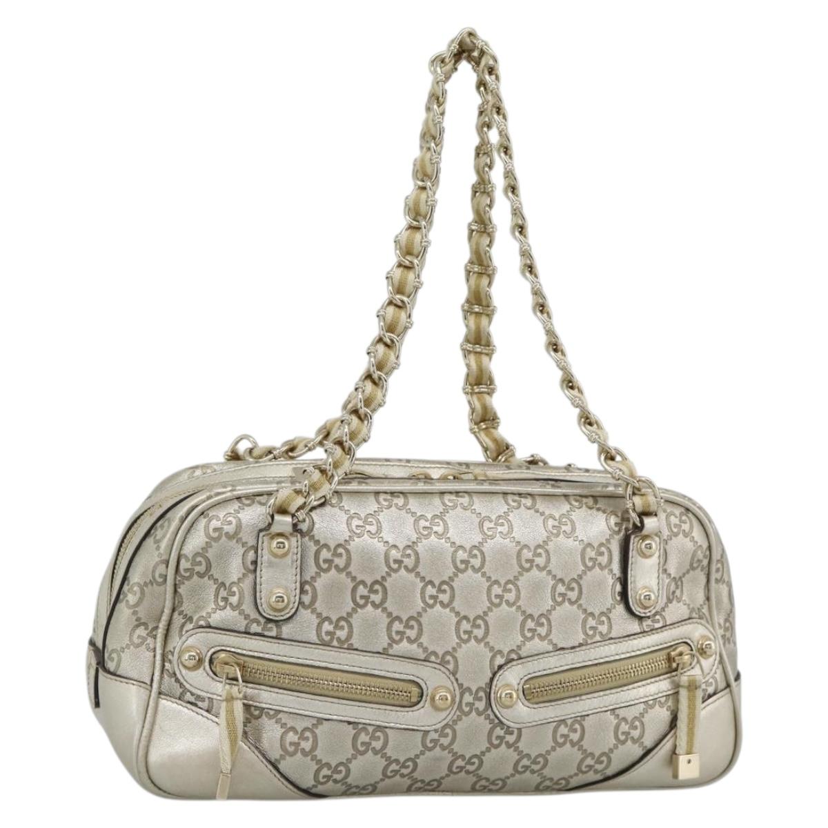GUCCI GG Canvas Guccissima Shoulder Bag Leather Gold 152462 Auth 189052V