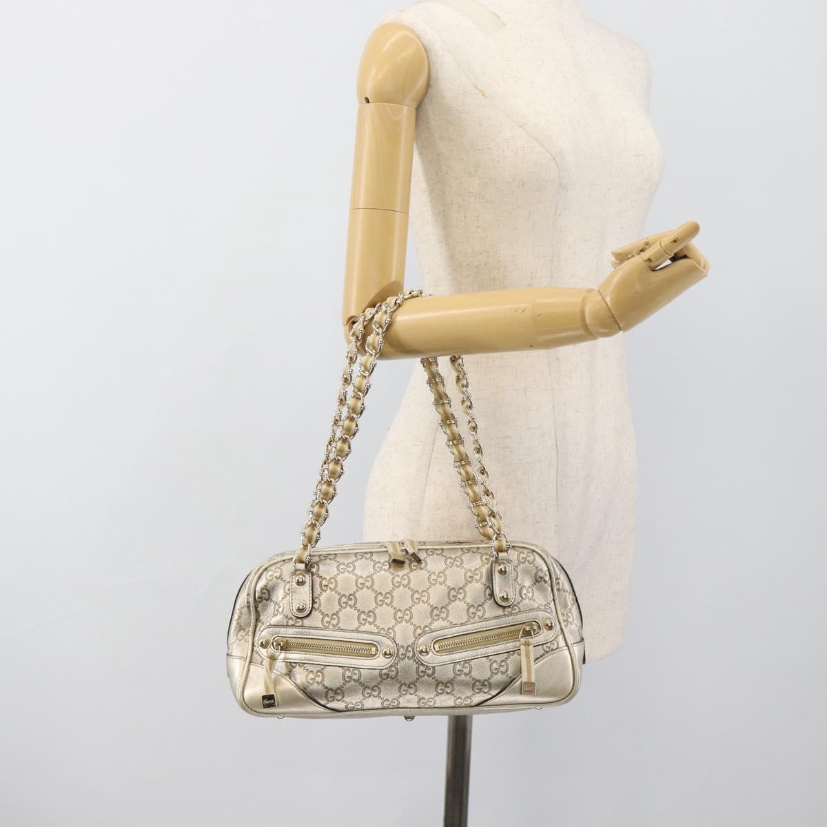 GUCCI GG Canvas Guccissima Shoulder Bag Leather Gold 152462 Auth 189052V