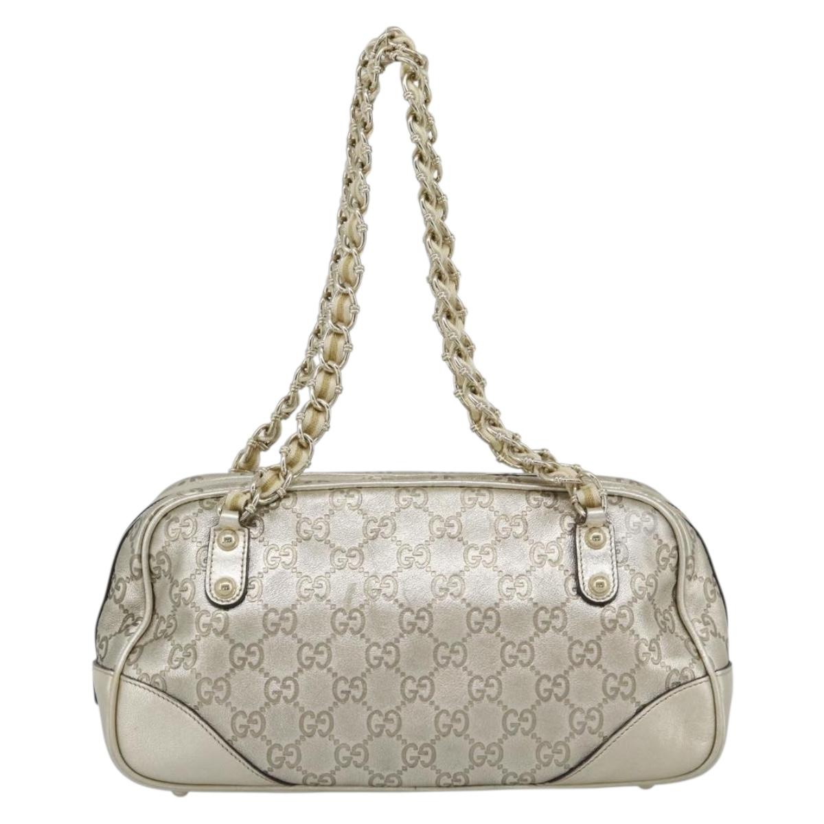 GUCCI GG Canvas Guccissima Shoulder Bag Leather Gold 152462 Auth 189052V