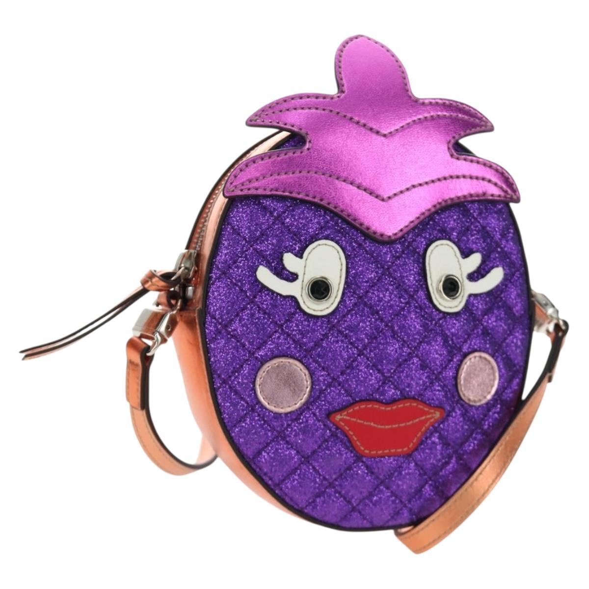 GUCCI Children's Pineapple Shoulder Bag Leather Purple Silver Auth 189054SAM