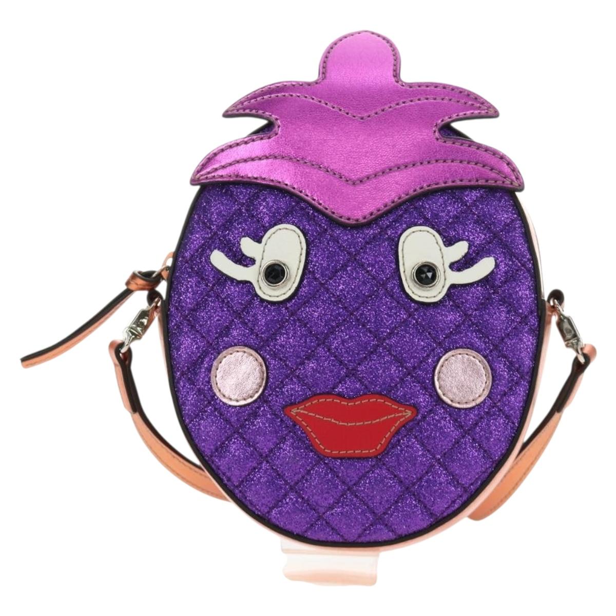 GUCCI Children's Pineapple Shoulder Bag Leather Purple Silver Auth 189054SAM