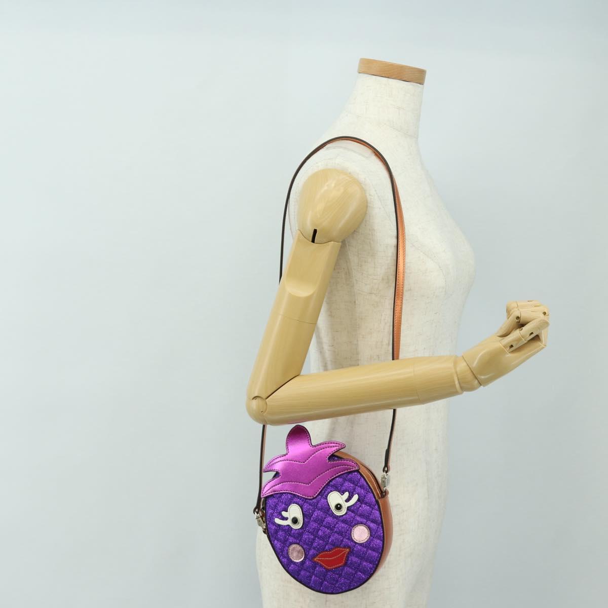GUCCI Children's Pineapple Shoulder Bag Leather Purple Silver Auth 189054SAM