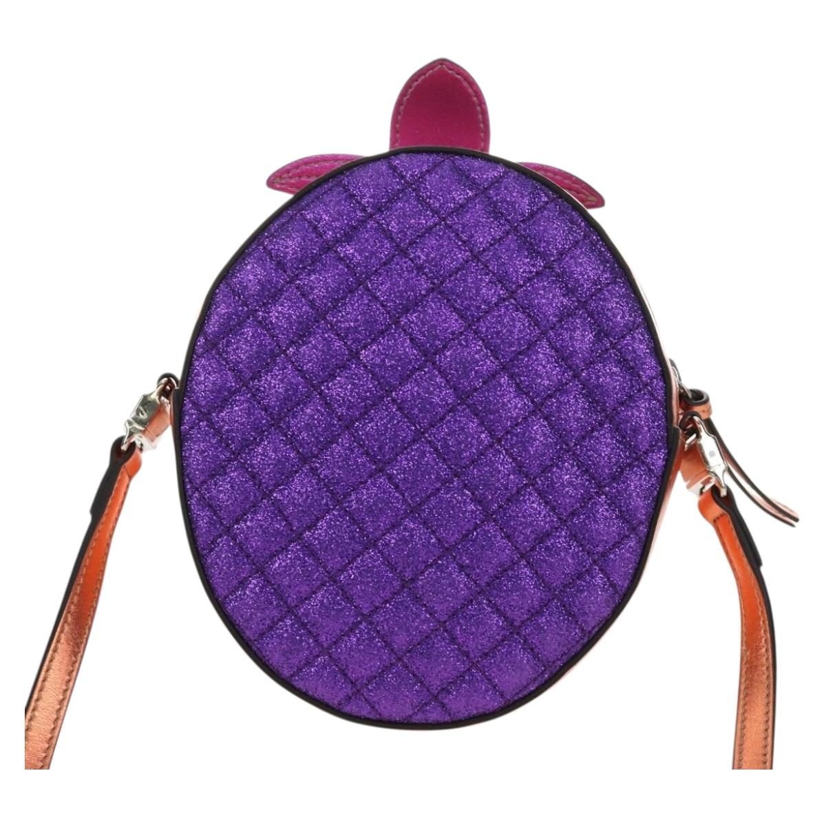 GUCCI Children's Pineapple Shoulder Bag Leather Purple Silver Auth 189054SAM
