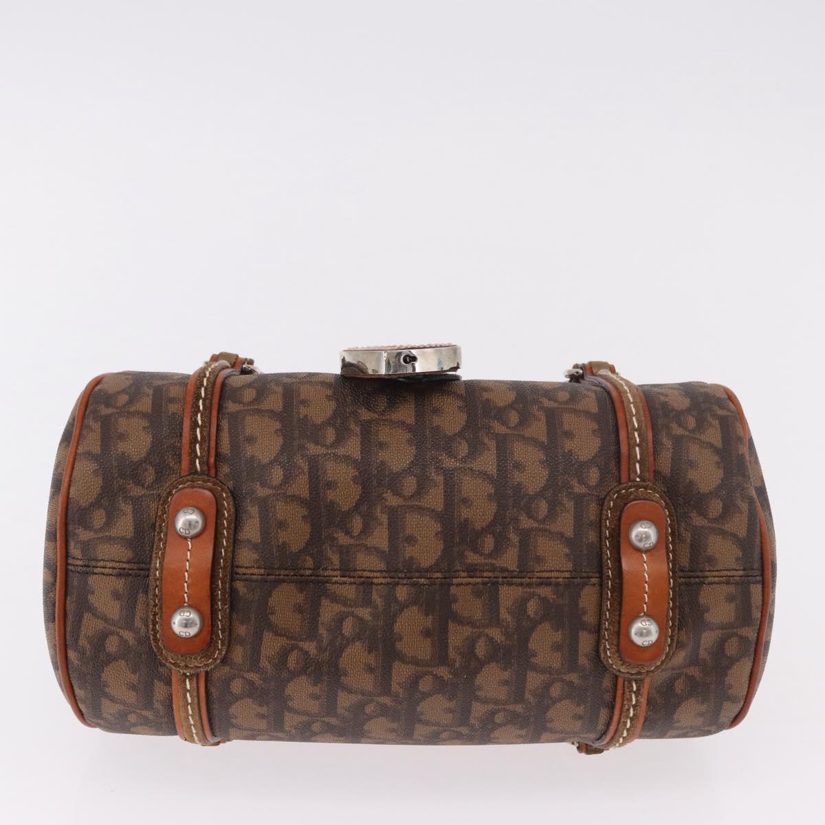Christian Dior Trotter Canvas Romantic Chain Bag PVC Brown Silver Auth 189056