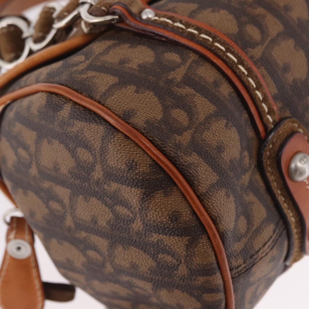 Christian Dior Trotter Canvas Romantic Chain Bag PVC Brown Silver Auth 189056